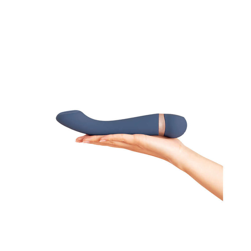 Deia The Hot Cold Temperature Changing G Spot Massager Blue held in hand showcasing its design and versatility.