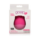 Curve Toys Gossip Cum Into Bloom Clitoral Stimulator Magenta in packaging with rose design.