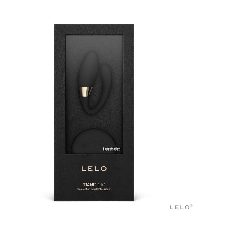 LELO TIANI DUO Dual Stimulation Couples Vibrator With Remote Black in elegant packaging.