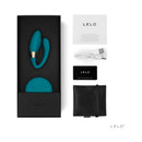 LELO TIANI DUO Dual Stimulation Couples Vibrator With Remote Blue in box with accessories and charging cable.