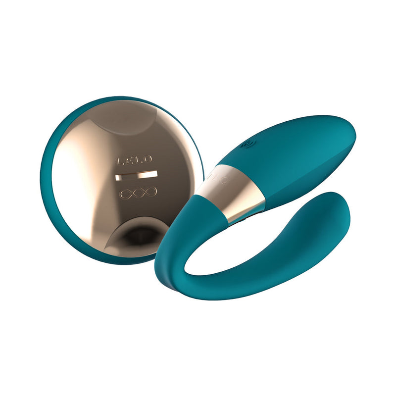 LELO TIANI DUO Dual Stimulation Couples Vibrator With Remote Blue on a white background.