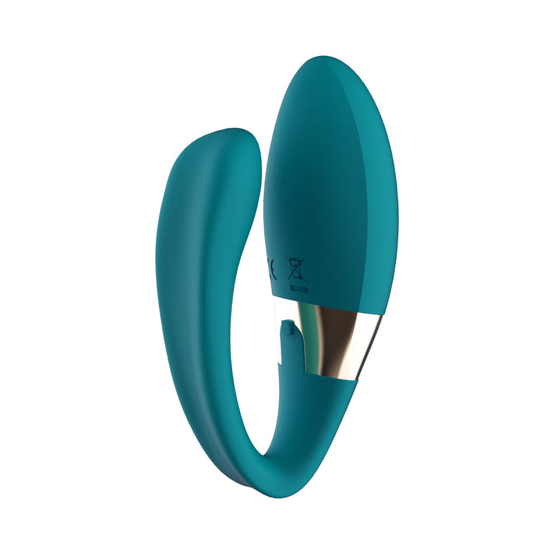 LELO TIANI DUO Dual Stimulation Couples Vibrator With Remote Blue side view showcasing ergonomic design.