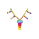 Rainbow Pecker Whistle Necklace featuring multicolor beads and a pecker-shaped whistle for playful celebrations.
