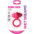 Wet Dreams Bunny Rush Cock Ring packaging featuring a bright pink vibrating cock ring with bunny design.