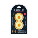 Forto F-81 Silicone Cock and Ball Double Ring Small Glow package featuring a glow-in-the-dark design and dual loop shape.