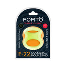 Forto F-22 Liquid Silicone Cock & Ball D-ring Large Glow packaging featuring a green glow design.