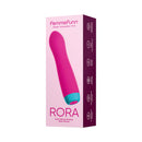 FemmeFunn Rora Rotating Bullet Vibrator Pink in packaging, showcasing its vibrant color and innovative design.