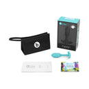 b-Vibe Snug Plug 1 Weighted Silicone Anal Plug Mint with packaging and accessories laid out.