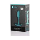 b-Vibe Snug Plug 1 Weighted Silicone Anal Plug Mint packaging showing a compact and beginner-friendly design.