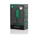 B-vibe Snug Plug 2 Weighted Silicone Anal Plug Green packaging showcasing product for enhanced wear.