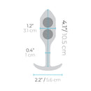 B-vibe Snug Plug 2 Weighted Silicone Anal Plug Green dimensions showing size measurements and details.
