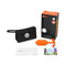 b-Vibe Snug Plug 3 Weighted Silicone Anal Plug Orange with packaging and accessories.