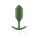 b-Vibe Snug Plug 4 Weighted Silicone Anal Plug Army in green silicone design for advanced anal stimulation.