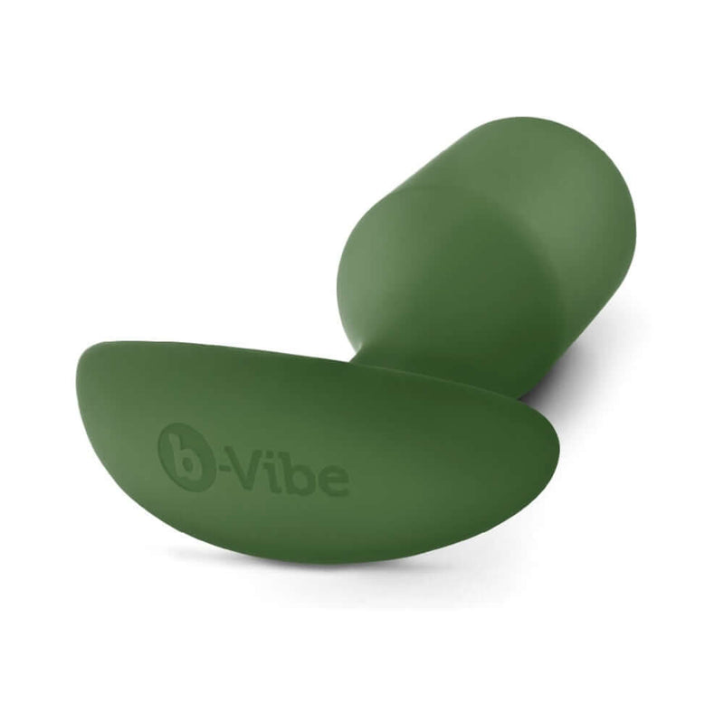 b-Vibe Snug Plug 4 Weighted Silicone Anal Plug Army in green silicone, designed for advanced anal play and comfort.