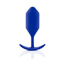 b-Vibe Snug Plug 4 Weighted Silicone Anal Plug Navy displayed on a reflective surface