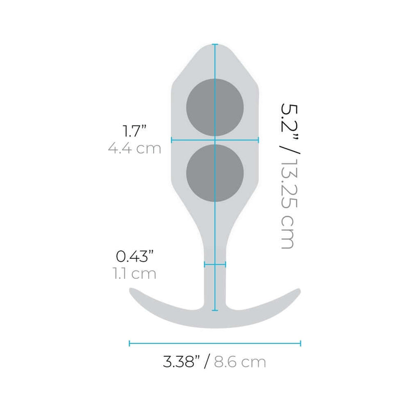 b-Vibe Snug Plug 4 Weighted Silicone Anal Plug Navy dimensions showing size and shape details