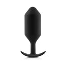 b-Vibe Snug Plug 7 Weighted Silicone Anal Plug Black side view on a white background.