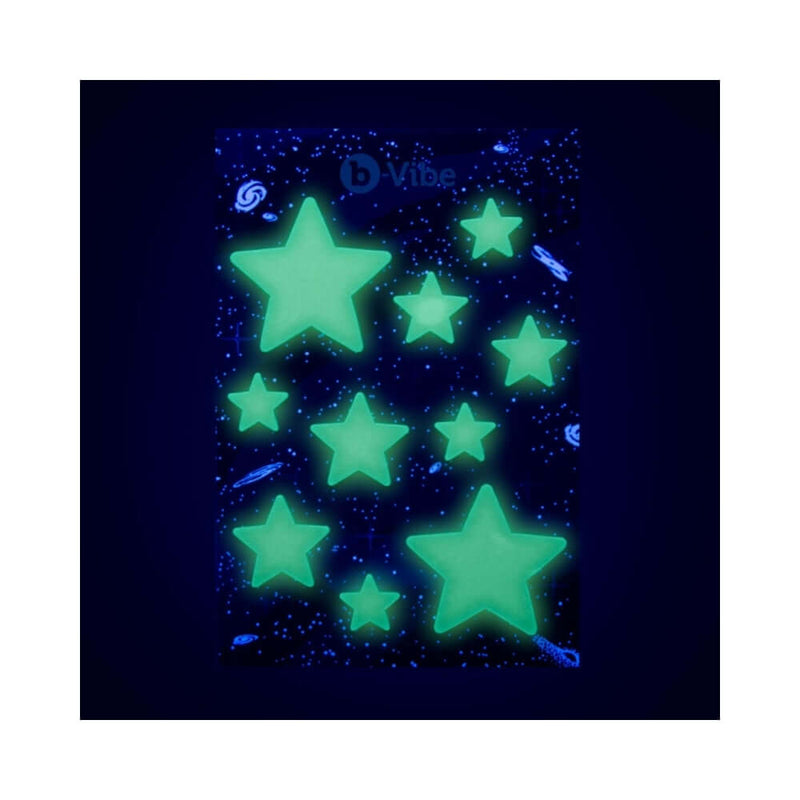 b Vibe 10 Piece Asstronaut Glow in the Dark Butt Play Set featuring glowing stars in a space-themed background.