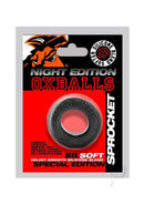 Oxballs Sprocket Stretchy Cock Ring Night Edition Black packaging featuring SILSOFT silicone blend
