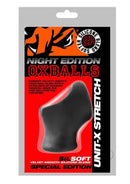 Oxballs Unit-X Cock Ring and Ball Stretcher Black packaging featuring Night Edition design and Silsoft material.