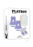 Playboy In A Pinch Nipple Clamps Purple packaging featuring bunny-shaped vibrating clamps in a playful design.