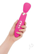 Bodywand Rumble 8 Inch Rechargeable Wand Massager Hot Pink held in hand for easy enjoyment.