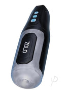 Zolo Suck And Squeeze Rechargeable Stroker Black Frost with buttons for customized stimulation settings.