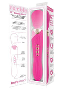 Bodywand Rumble 12 Inch Rechargeable Wand Massager Hot Pink packaging displaying features and design.