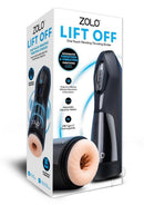 Zolo Lift Off Rechargeable Stroker Black packaging showcasing its features and design for male pleasure.