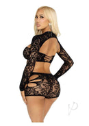 Leg Avenue black lace bra top and boy shorts set featuring cut-outs, stylish and flirty lingerie for playful looks.