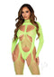 Leg Avenue green fishnet halter suspender bodystocking with cut-out design, stylish and sultry lingerie for confidence.