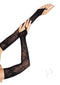 Leg Avenue Floral Net Extra Long Gauntlet Arm Warmers in black, showcasing a delicate lace design on elegant arms.