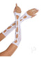 Leg Avenue Sweetheart Striped Keyhole Arm Warmers in white lace, offering comfort and elegance for any occasion.