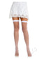 Leg Avenue satin bow top fishnet thigh high stockings in white, perfect for alluring lingerie ensembles.
