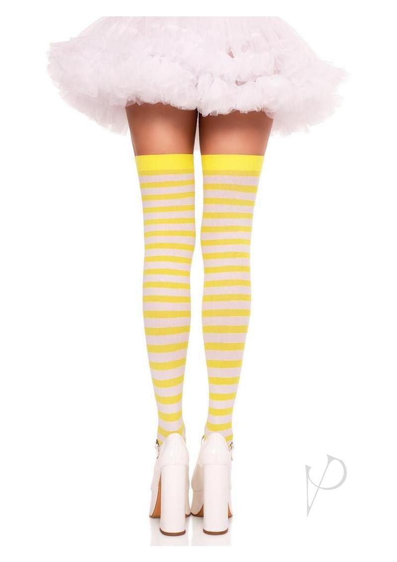 Nylon Stocking W/ Stripe White/yell O/s-2
