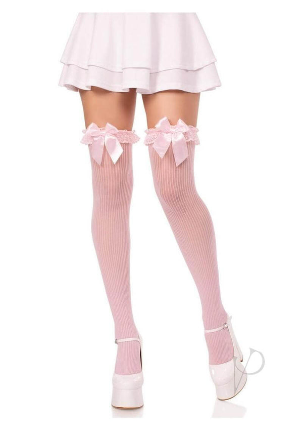Lace Garter Stripe Thigh Bow Lt Pnk Os-0