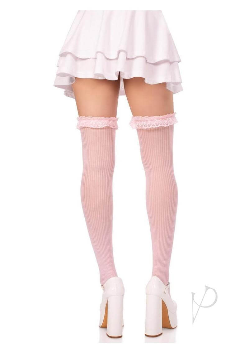 Lace Garter Stripe Thigh Bow Lt Pnk Os-2