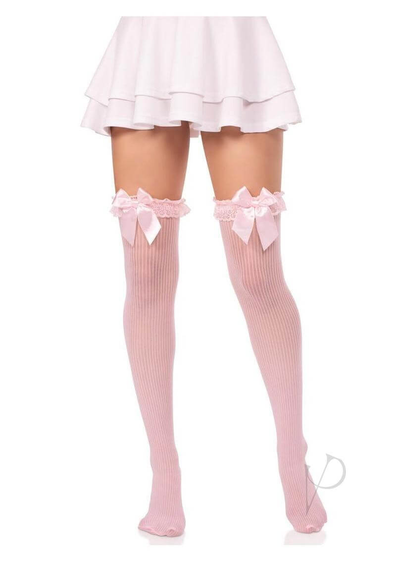 Lace Garter Stripe Thigh Bow Lt Pnk Os-3