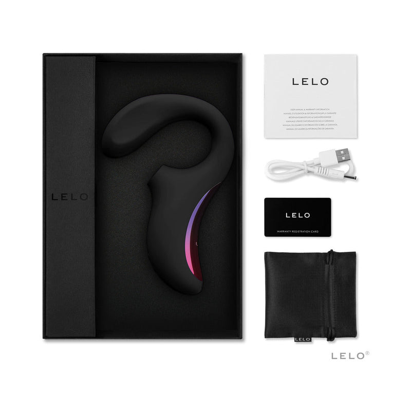LELO ENIGMA CRUISE Suction Dual Stimulator Black in box with accessories and user manual.