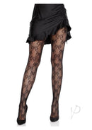 Leg Avenue Bow Net Tights in black featuring a woven bow design, styled with a black mini skirt and high heels.