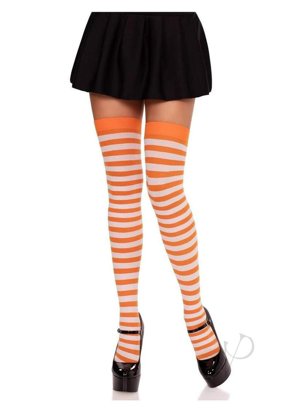 Nylon Stocking W/ Stripe White/oran O/s-0
