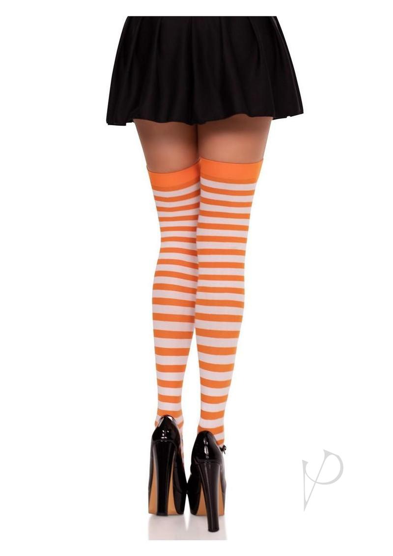 Nylon Stocking W/ Stripe White/oran O/s-2