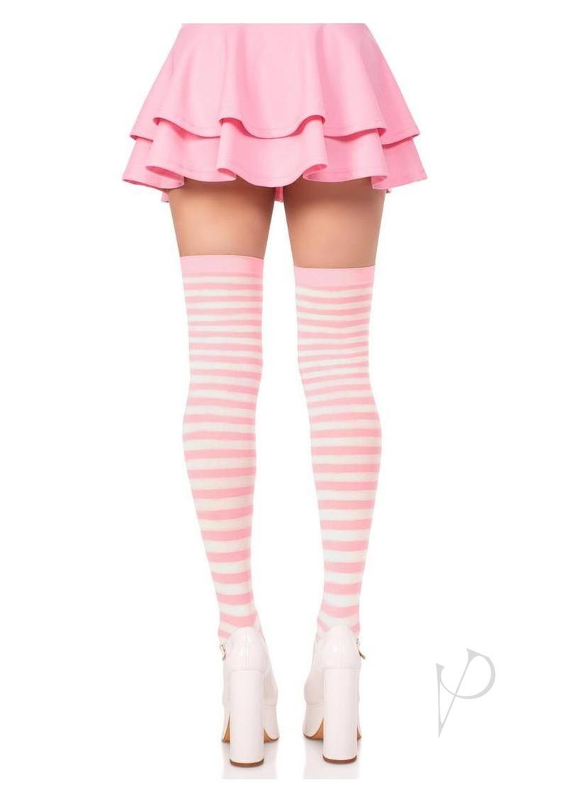 Nylon Stocking W/ Stripe White/l.pi O/s-2