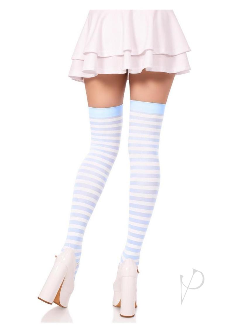 Nylon Stocking W/ Stripe White/l.bl O/s-2