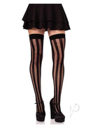 Net And Opaque Striped Thigh Highs Black-0