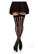Net And Opaque Striped Thigh Highs Black-2
