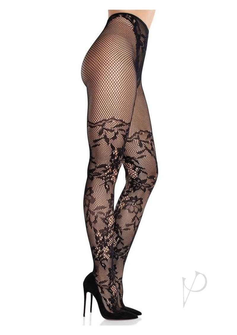 French Cut Dahlia Tights Net Blk Os-1