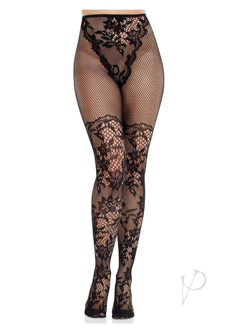 French Cut Dahlia Tights Net Blk Os-3