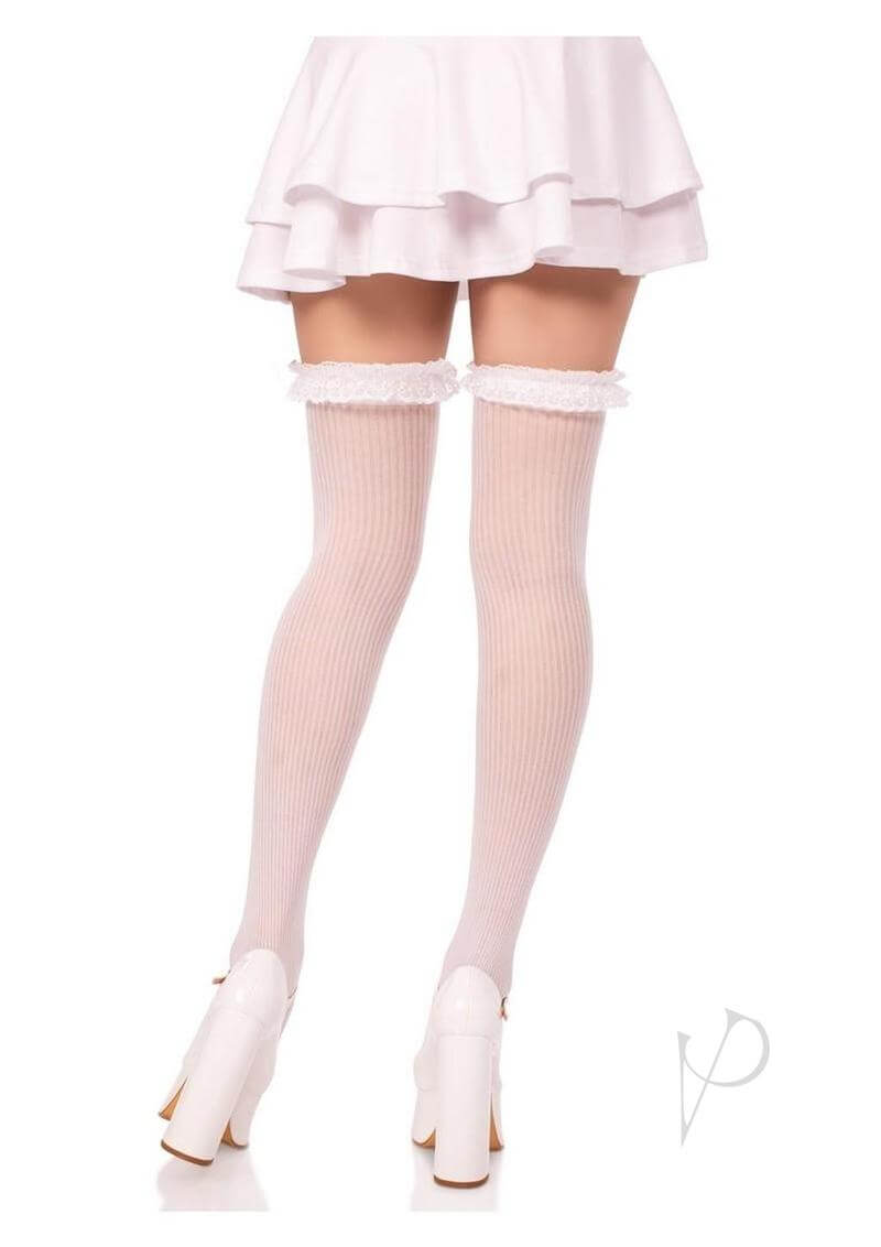 Lace Garter Stripe Thigh Bow Wht Os-2
