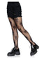 Leg Avenue Alien Net Tights in black with skull pattern, styled with a black ripped skirt and platform shoes.